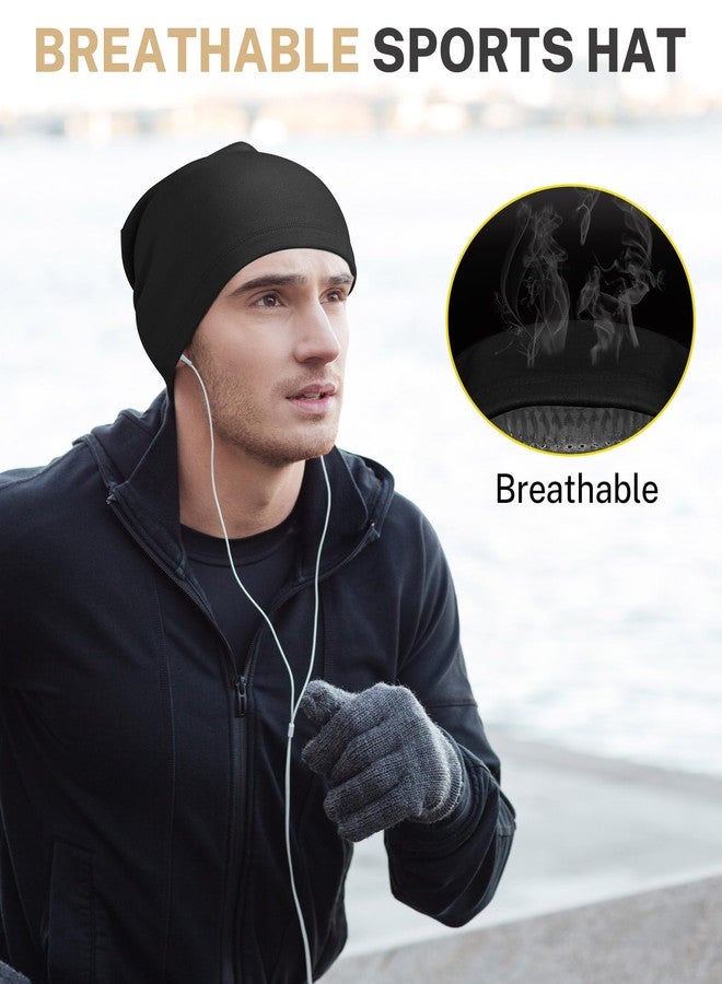 GXCROR Fleece Beanies Flexfit Winter Hats Skull Cap Cycling Cap Reflective Running Gear Bonnet Black - Image 3